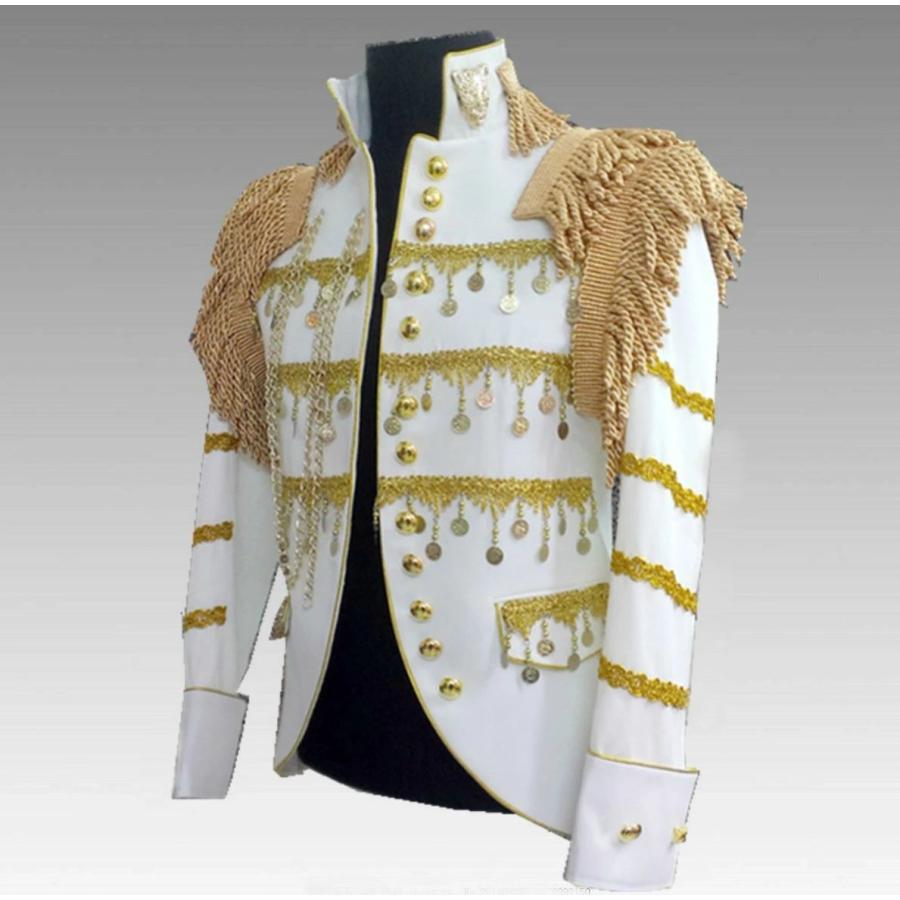 メンズ ステージ衣装 舞台 演出 スーツ ジャケット ショート丈 立ち襟 おしゃれ フリンジ チェーン コインストラップ 大人 男性 歌手 カラオケ  夜店 クラブ バー