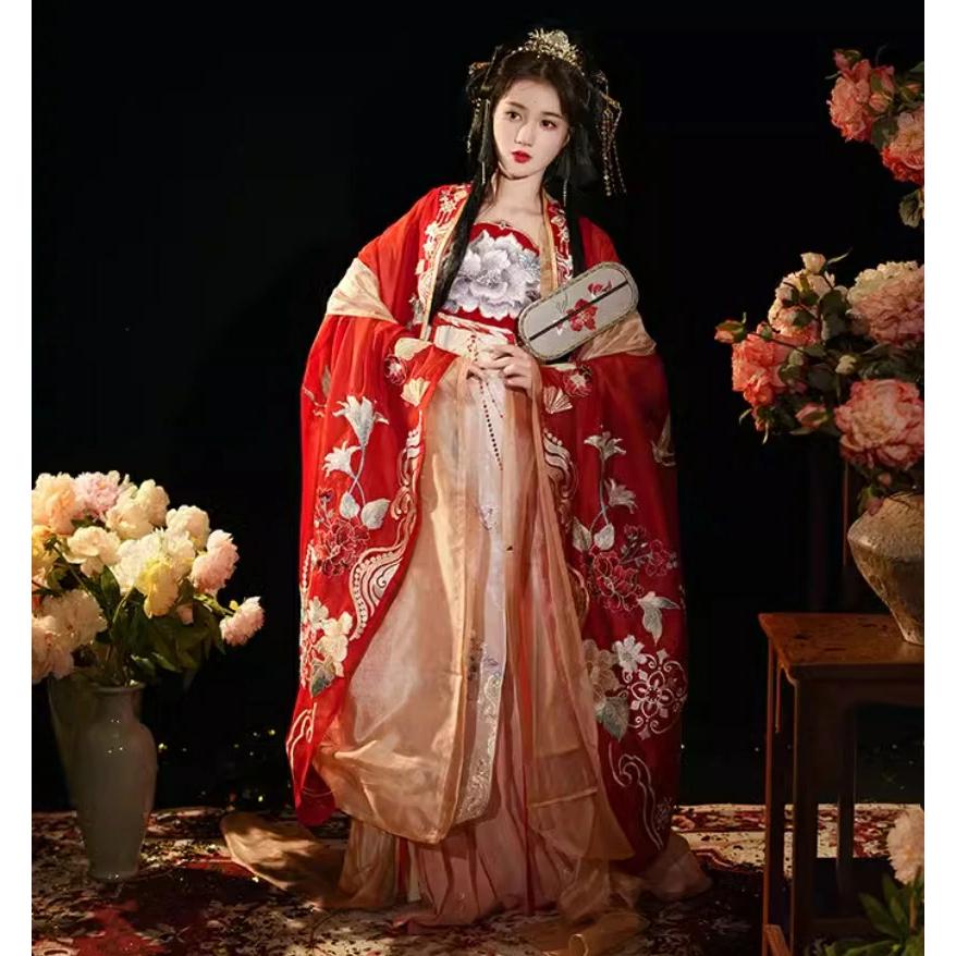 漢服 中華コスプレ衣装 チャイナドレス 華やか 赤系 中華衣裳 チャイナ