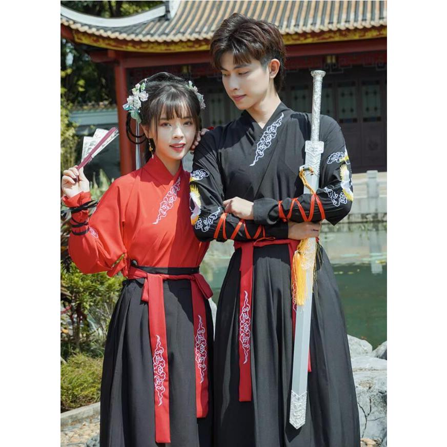 鶴刺繍漢服 チャイナ服 ハロウィン衣装 男性 女性 大人 武士 剣豪