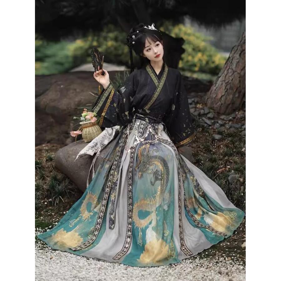 漢服 魏晋時代コスプレ衣装 龍 蝶柄プリント レディース コスチューム