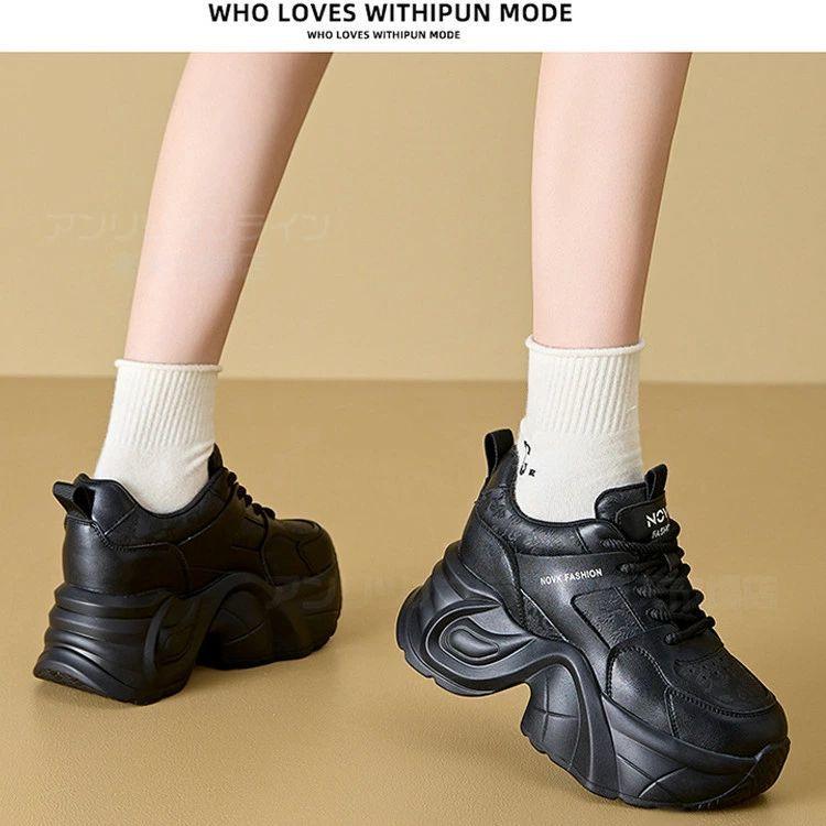 スニーカー 厚底 黒 白 ダッドスニーカー レディース 女の子 韓国
