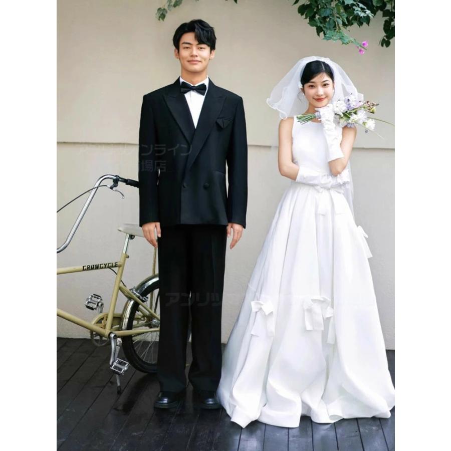 ウェディングドレス 花嫁 白 黒 ブライダルドレス ノースリーブ 大きい 