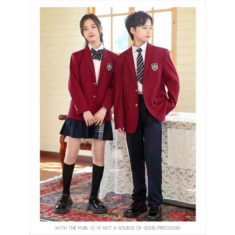 ✨新品入学制服✨刺繍入り レッド スーツ 子供 入学式 イギリス風 キッズ 4点セット 卒業式