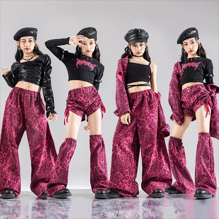 ピンク 豹柄 キッズ ダンス衣装 セットアップ 女の子 チア チアガール