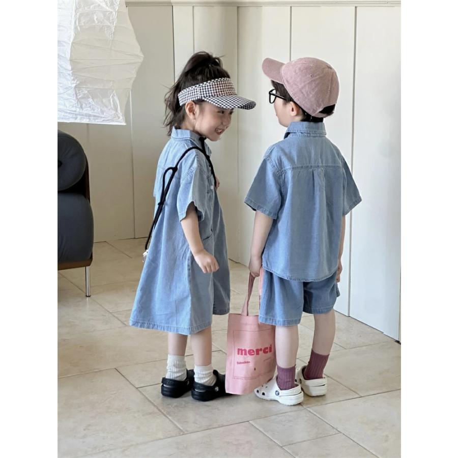 キッズ 子供 デニム 兄妹お揃い 韓国 子供服 ワンピース パンツセット