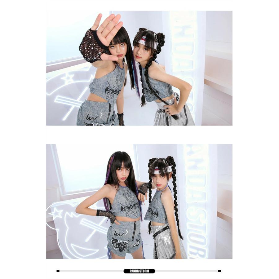 デニム風 キッズ ジャズ ダンス衣装 女の子 タイダイ キャミソール 無