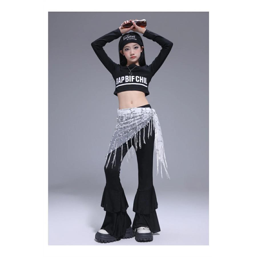 ダンス衣装 キッズ ジャズ 女の子 フリンジ付き トップス へそ
