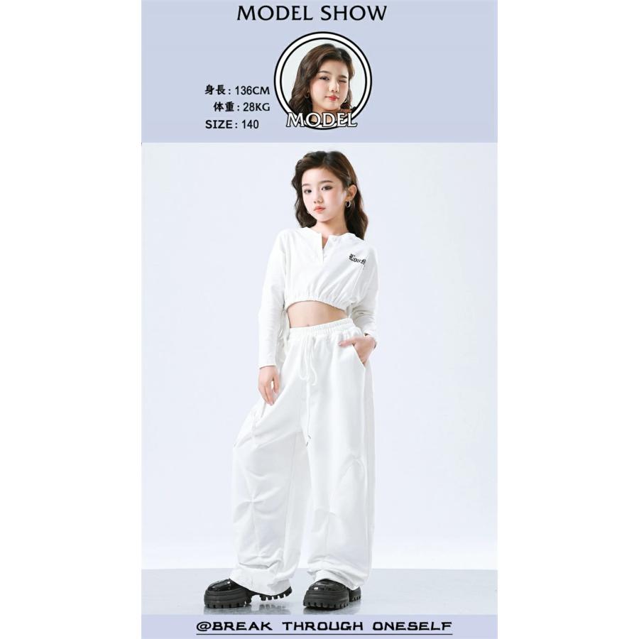 白 黒 ダンス衣装 キッズ 女の子 へそ出し トップス 長袖 韓国 Y2K