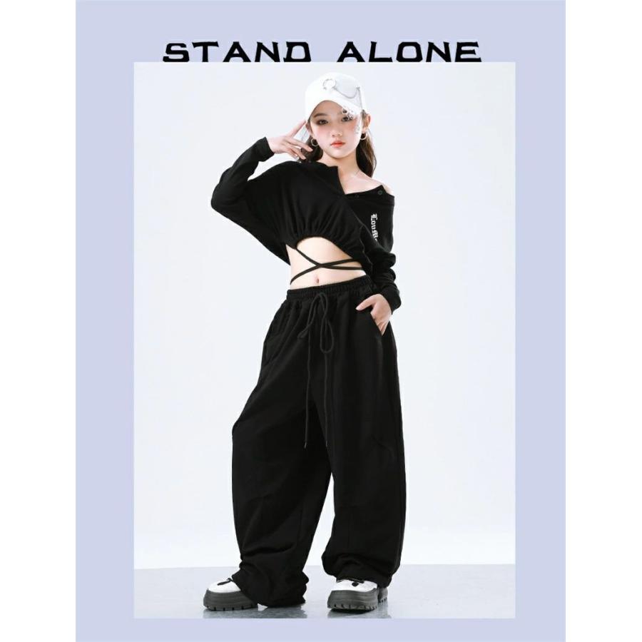 【美品】 BTSJ レスミルズ クロップトップ ロングパンツ（黒×白）セット 白 黒 ダンス衣装 キッズ 女の子 へそ出し トップス 長袖 韓国 Y2K