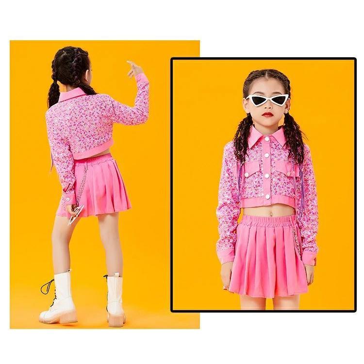 ピンク スパンコール キッズ ダンス ダンス衣装 スカート 女の子