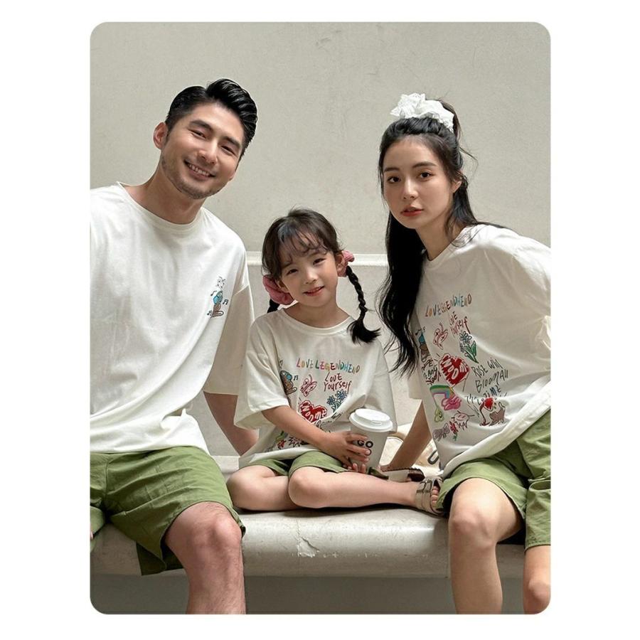 親子 リンクコーデ tシャツ 白トップス 半袖 可愛い 家族お揃い ハーフ