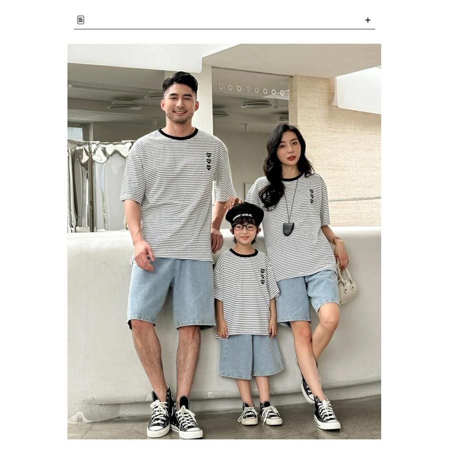 親子ペア Tシャツ ストライプ 半袖 トップス 可愛い 家族お揃い ママ