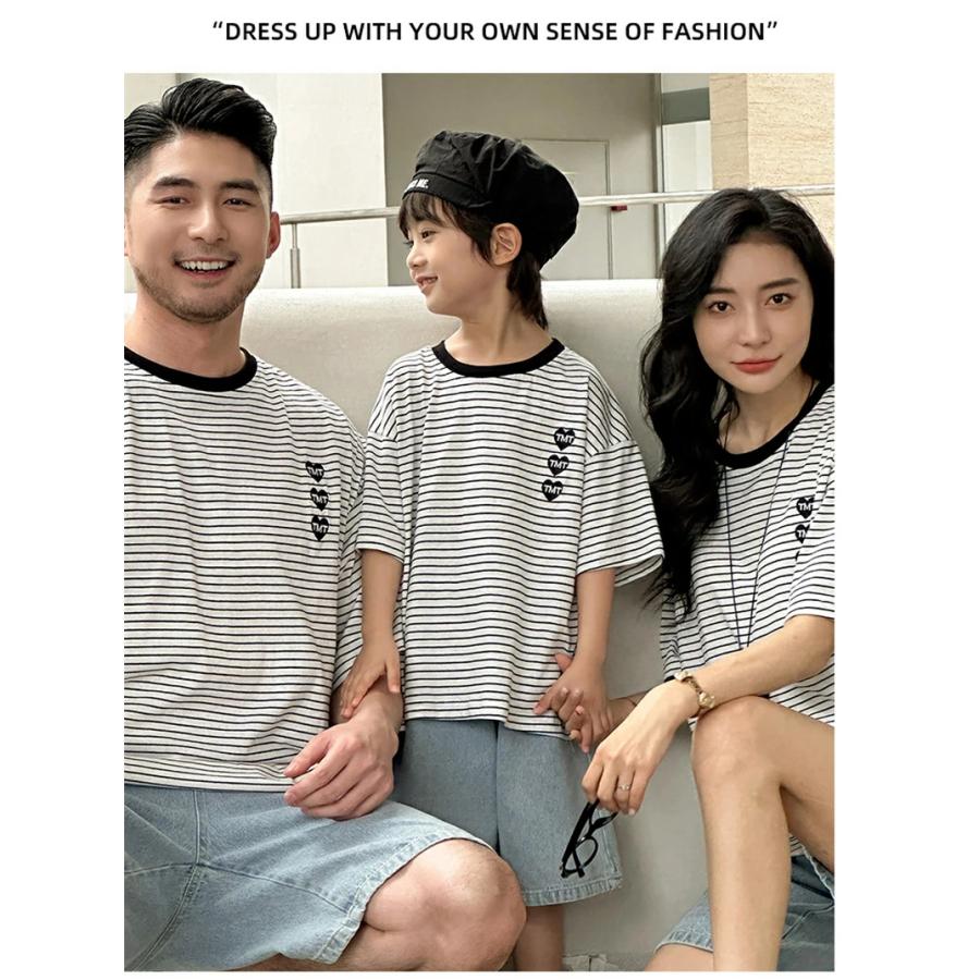 親子ペア Tシャツ ストライプ 半袖 トップス 可愛い 家族お揃い ママ