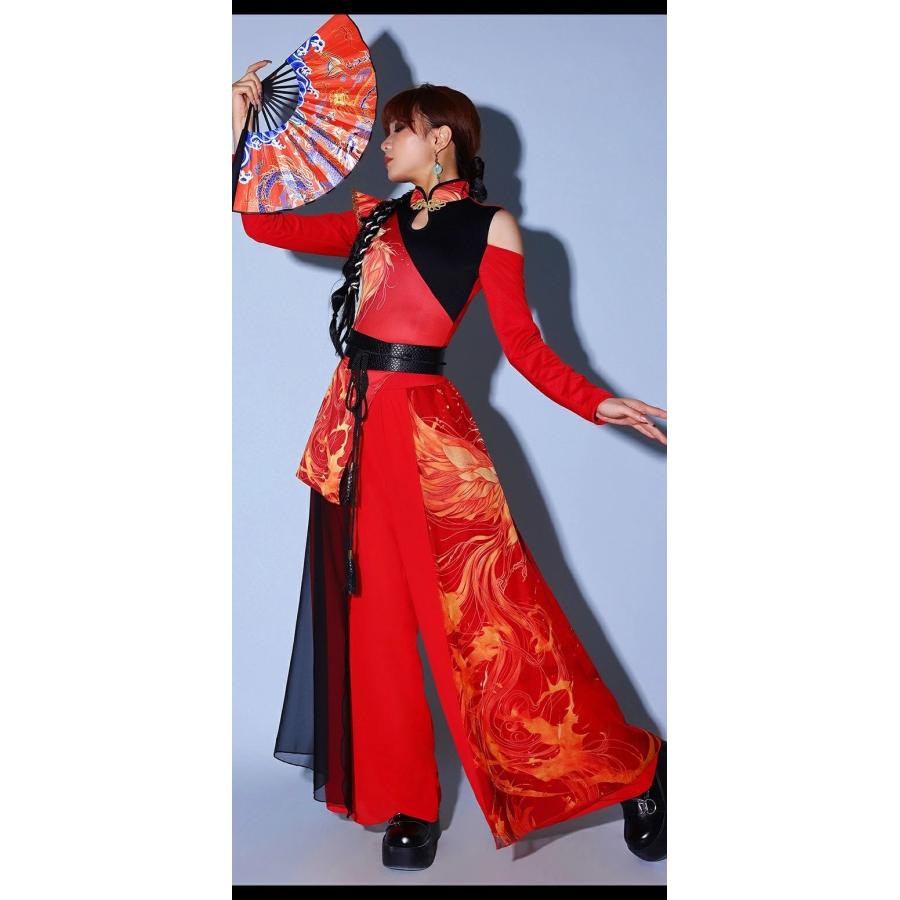 ダンス衣装 レディース 鳥柄 チャイナドレス 中華風 ダンスウェア