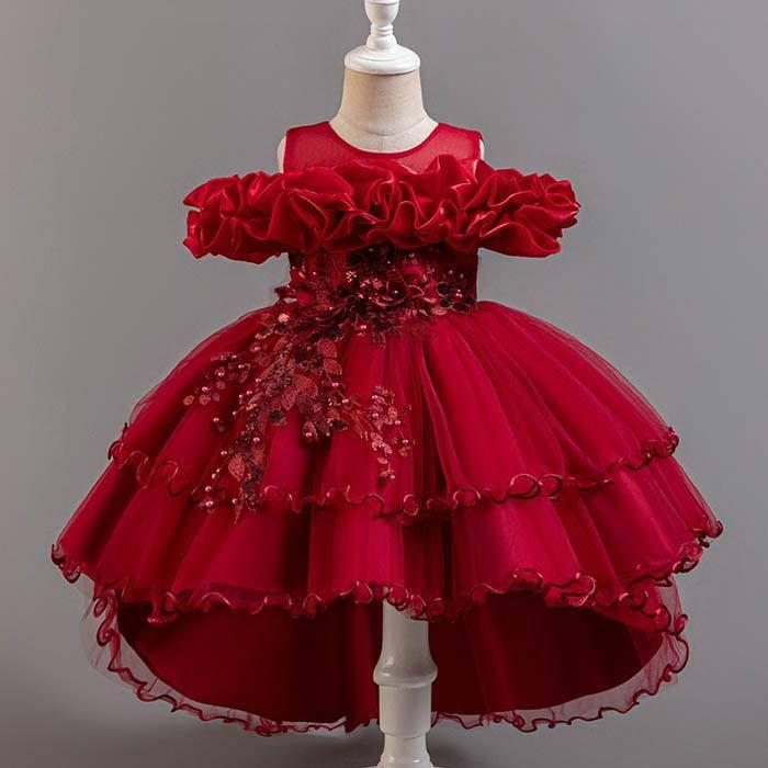 女の子 プリンセスドレス フィッシュテール キッズ ドレス 子供 半袖