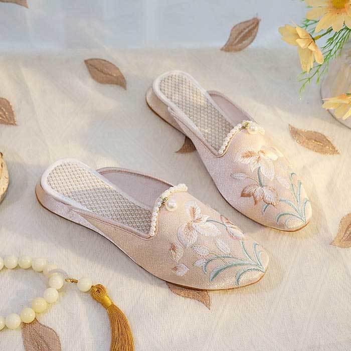 中華靴 刺繍スリッパ サンダル 可愛いチャイナシューズ チャイナ靴 花