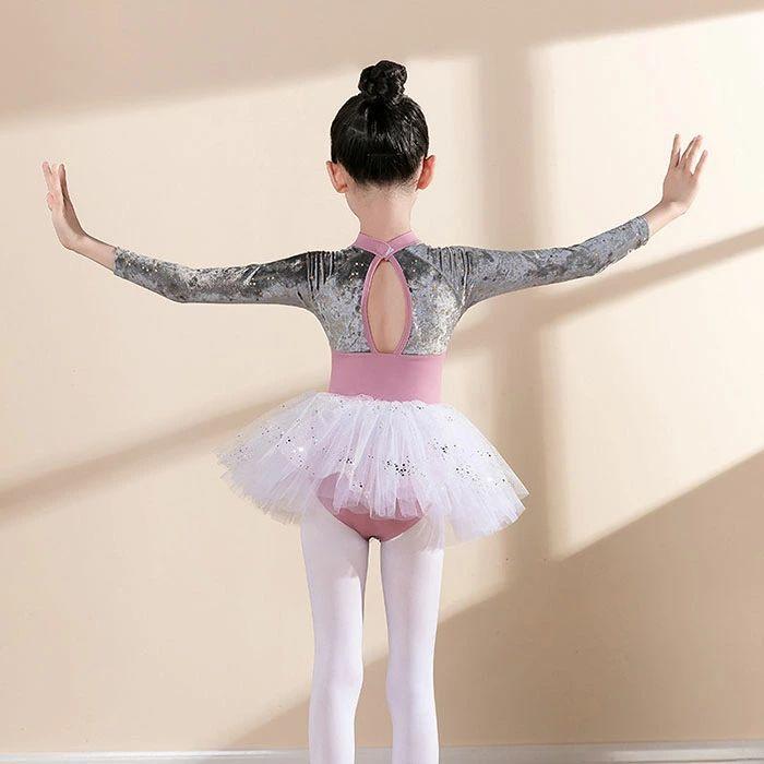 子供ダンス衣装 秋冬 バレエレオタード 6色 長袖 配色 バレエ