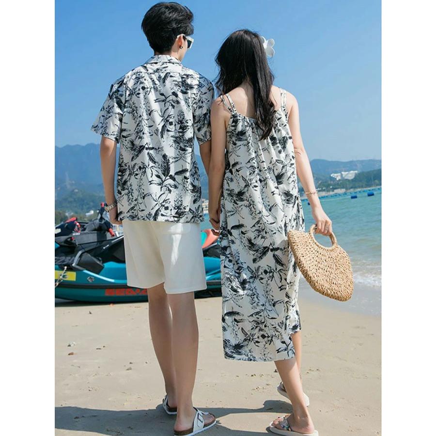 親子お揃い ビーチ旅行 花柄 アロハシャツ ワンピース ボヘミアン