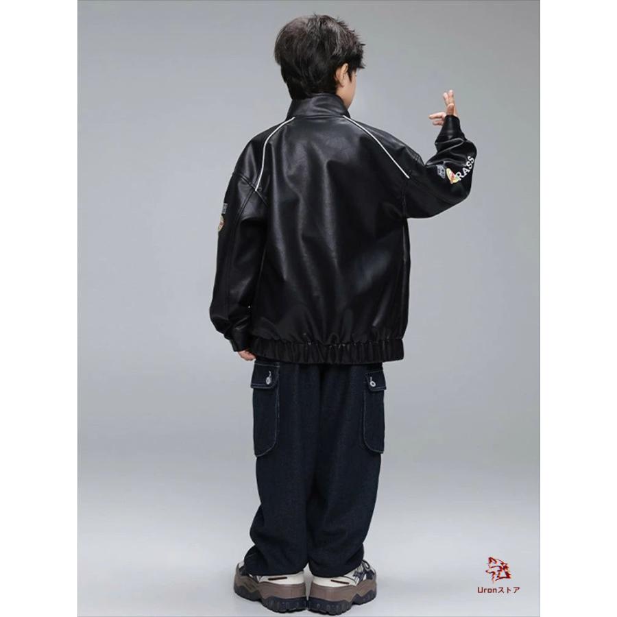 キッズ ダンス衣装 セットアップ 長袖 レザージャケット ショート丈