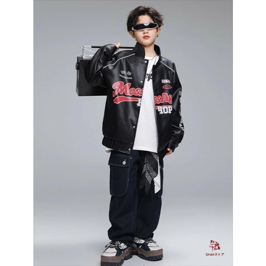キッズ ダンス衣装 セットアップ 長袖 レザージャケット ショート丈