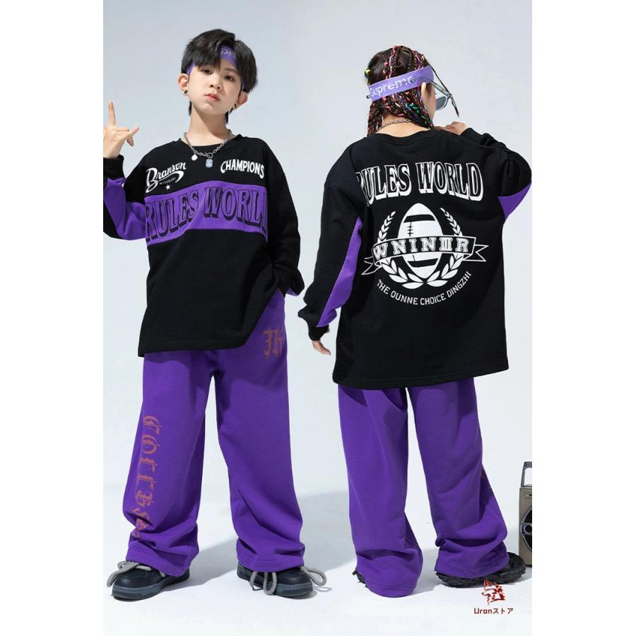 紫 パープル 長袖 キッズ ダンス衣装 セットアップ 女の子 男の子 子供