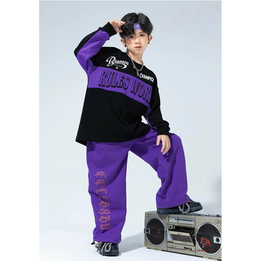 紫 パープル 長袖 キッズ ダンス衣装 セットアップ 女の子 男の子 子供