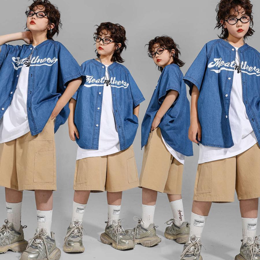 デニム ベースボールシャツ キッズ ダンス衣装 セットアップ 男の子