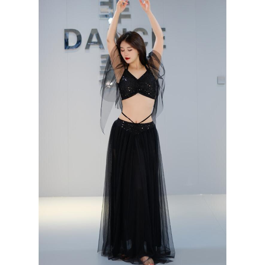 【新品】エジプト製黒スパンコール刺繍入りベリーダンスセットアップ 新品】エジプト製黒スパンコール刺繍入りベリーダンスセットアップ