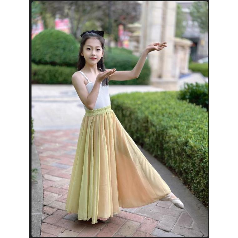 子供ダンススカート 古典舞台大きい裾二重スカート リバーシブル 両面
