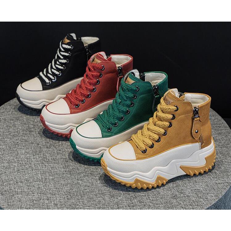 厚底スニーカー レースアップ レディーススニーカー 7cmヒール 4色