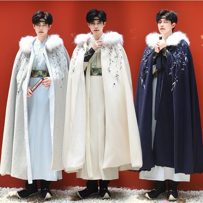 が*ん様 メンズ冬服まとめ売り（中古) 美品裏起毛メンズマント漢服 ロング丈羽織 唐装 漢服 冬マント ケープ