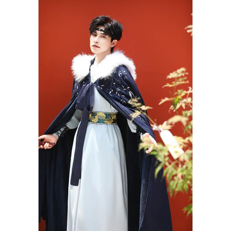 美品裏起毛メンズマント漢服 ロング丈羽織 唐装 漢服 冬マント ケープ