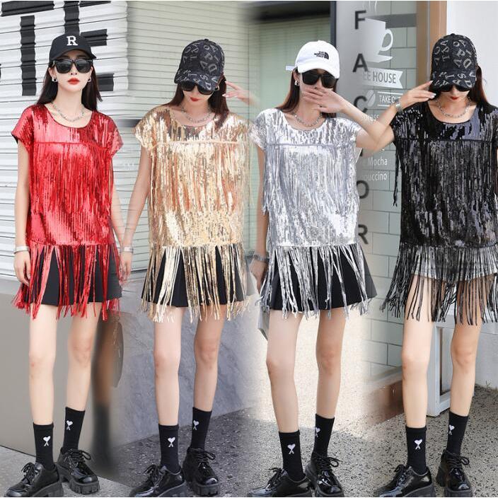 スパンコールtシャツ フランジ レディースジャズヒップホップ舞台