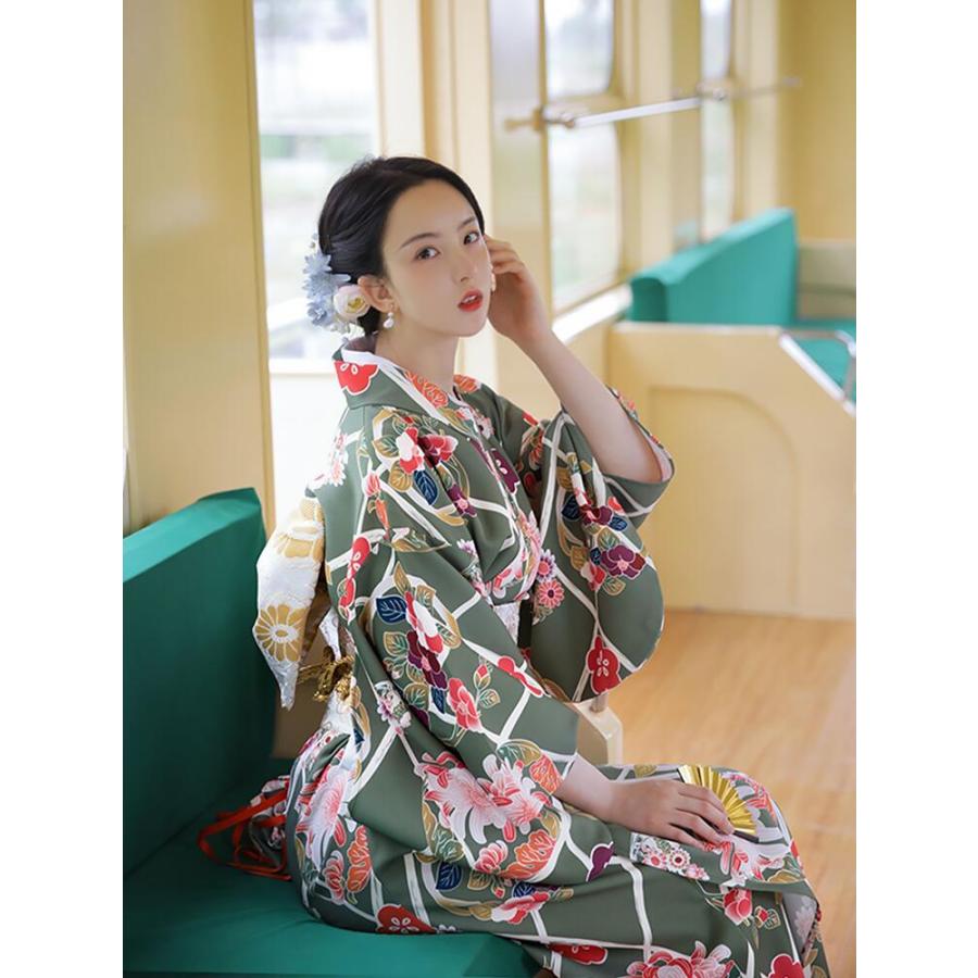 菊柄】浴衣 着物 ゆかた yukata レディース 女性 作り帯 セット 2点