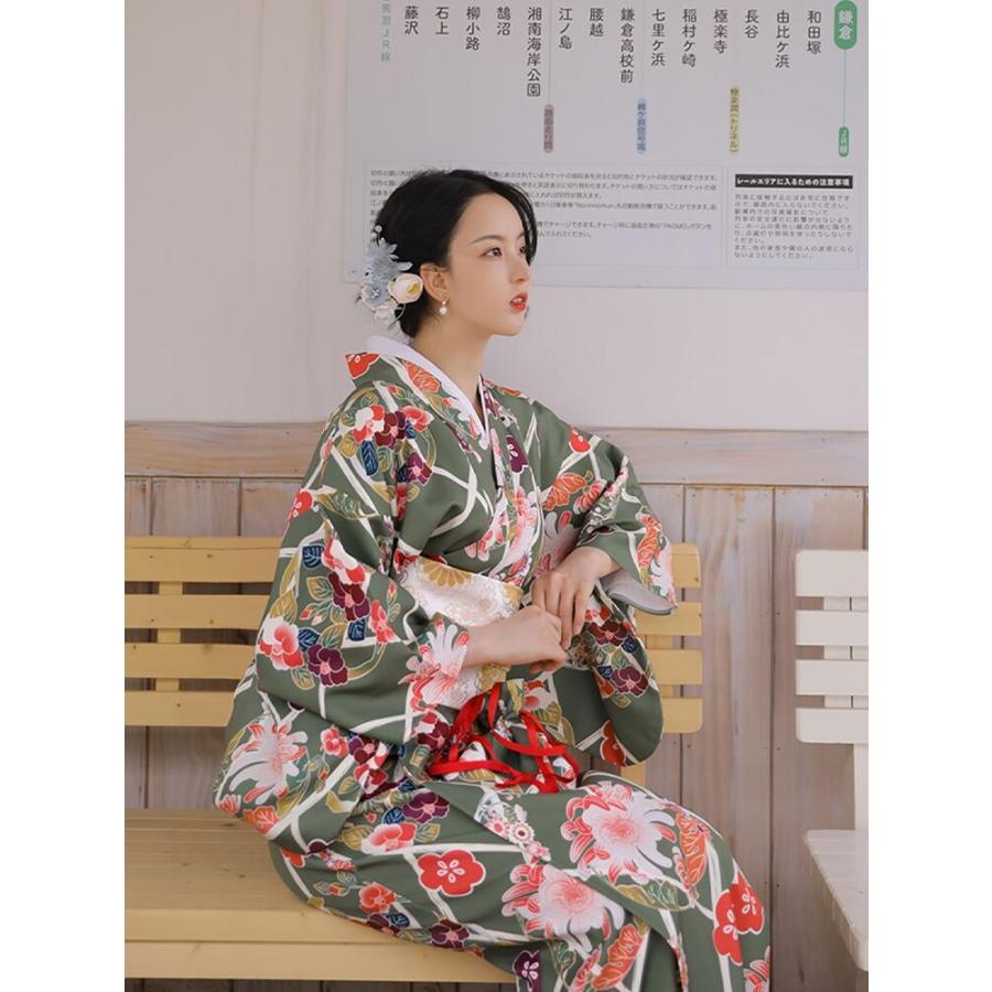 菊柄】浴衣 着物 ゆかた yukata レディース 女性 作り帯 セット 2点