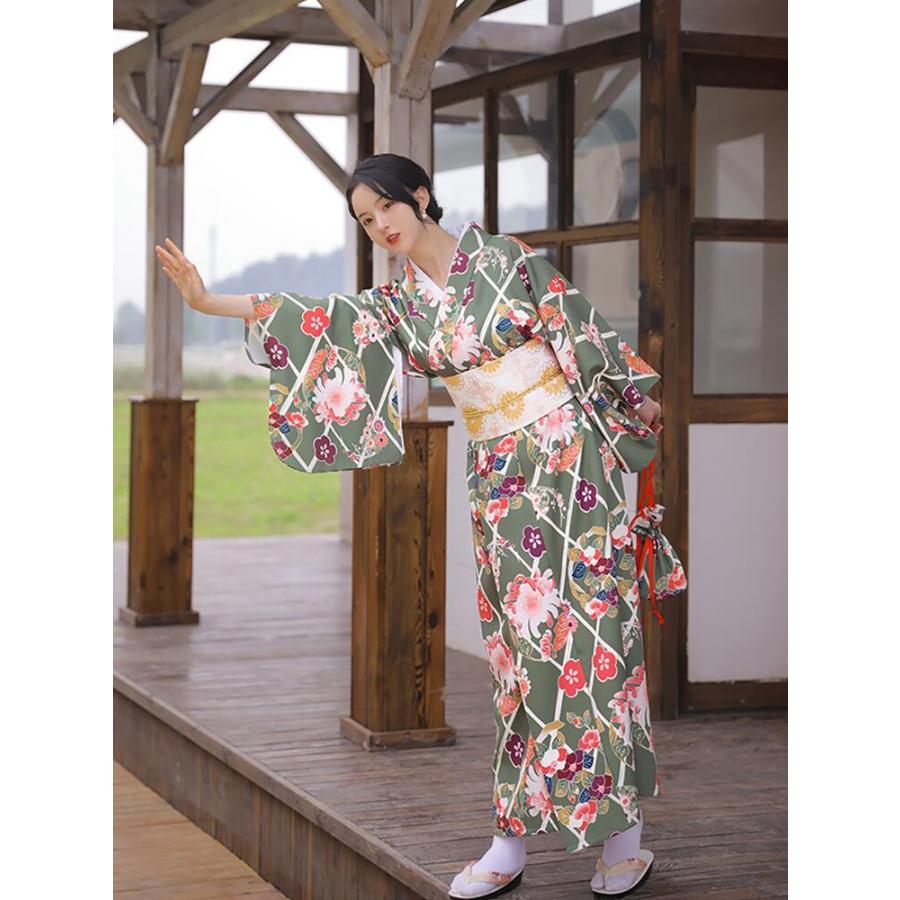 菊柄】浴衣 着物 ゆかた yukata レディース 女性 作り帯 セット 2点