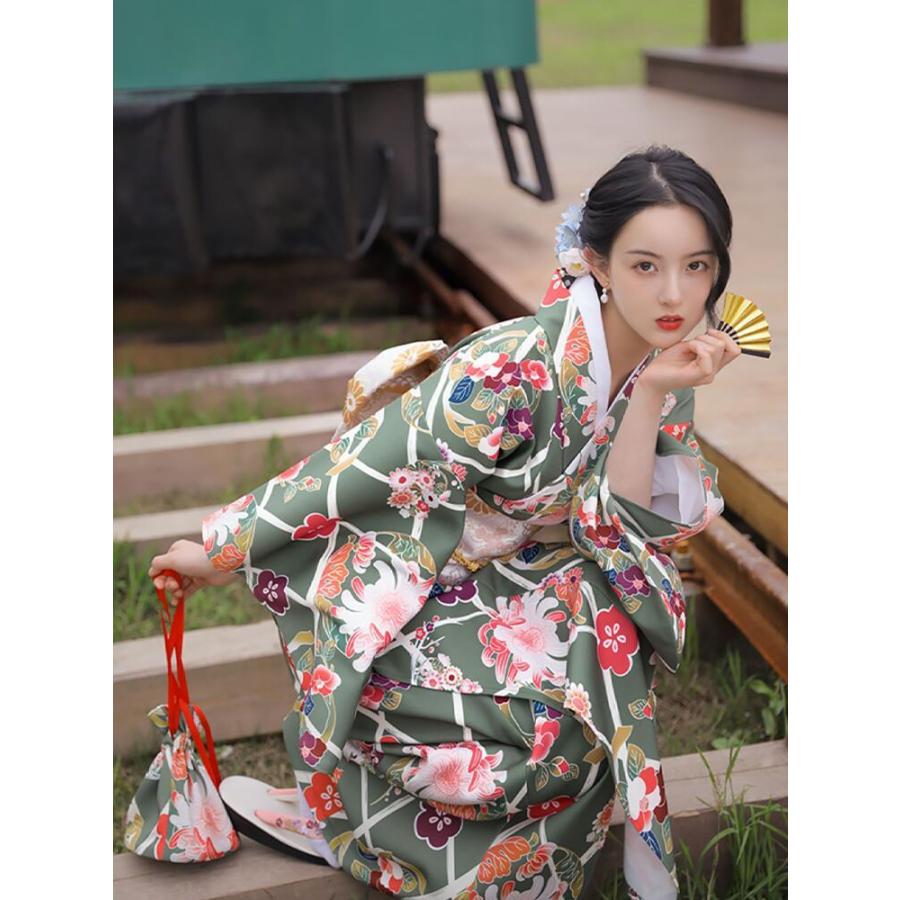 菊柄】浴衣 着物 ゆかた yukata レディース 女性 作り帯 セット 2点