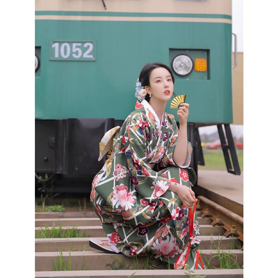 菊柄】浴衣 着物 ゆかた yukata レディース 女性 作り帯 セット 2点
