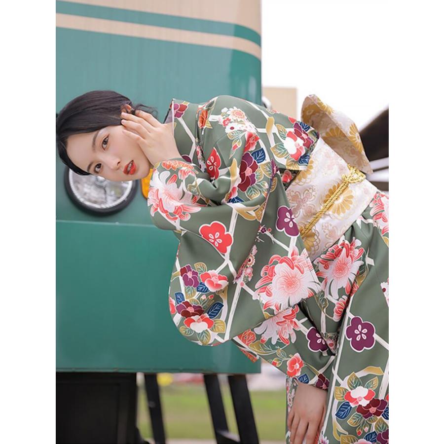 菊柄】浴衣 着物 ゆかた yukata レディース 女性 作り帯 セット 2点