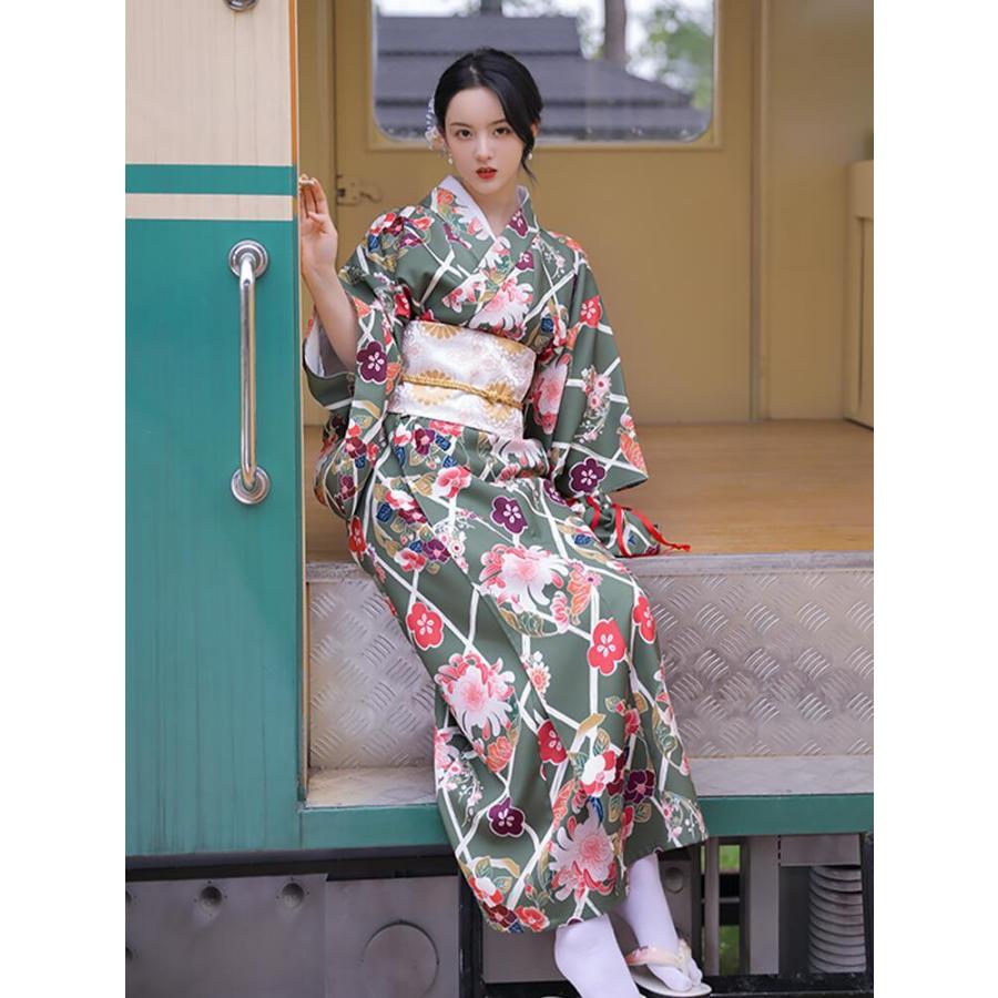 菊柄】浴衣 着物 ゆかた yukata レディース 女性 作り帯 セット 2点