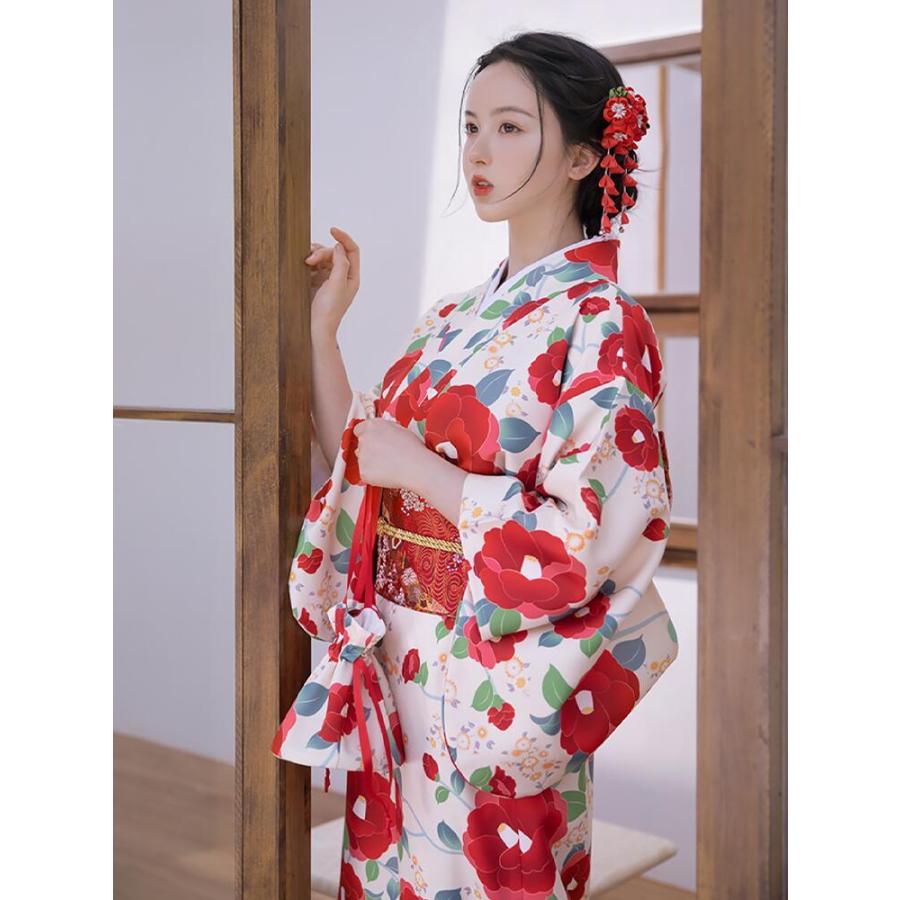 花柄　大正ロマン　浴衣　ゆかた　刺繍　オレンジ　水色　セットアップ　椿柄 椿柄】浴衣 ゆかた yukata レディース 女性 作り帯 セット 2点セット
