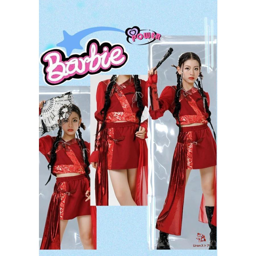 キッズダンス衣装 赤 韓国 アイドル セットアップ チュール へそ出し