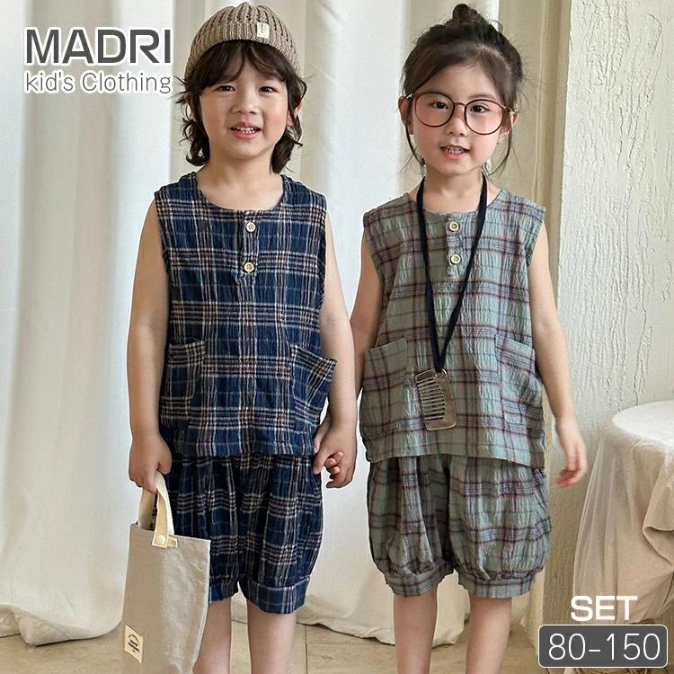南国風 綿100 チェック柄 薄手 キッズ 夏服 かわいい ペア 韓国子供服 