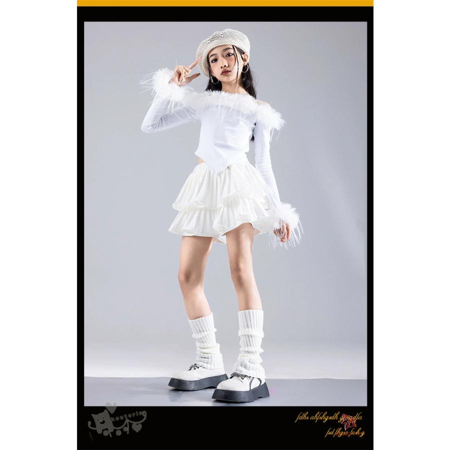 ダンス衣装 ヒップホップ セットアップ白トップス スカート パンツ