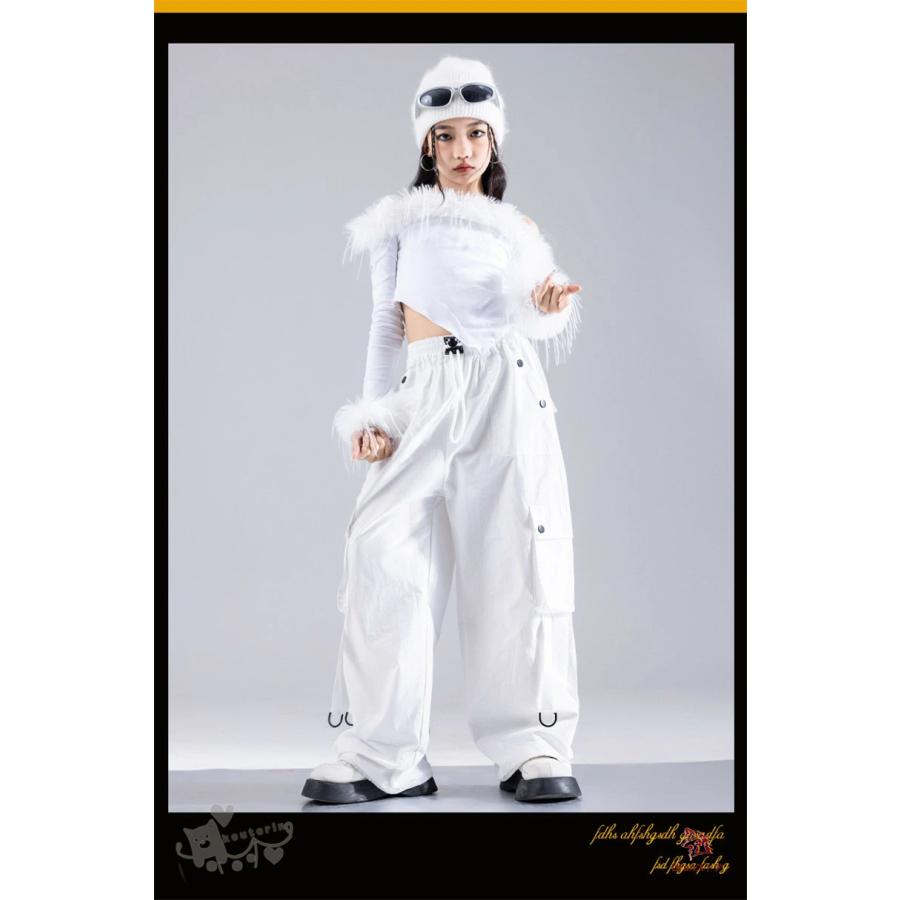 ダンス衣装 ヒップホップ セットアップ白トップス スカート パンツ