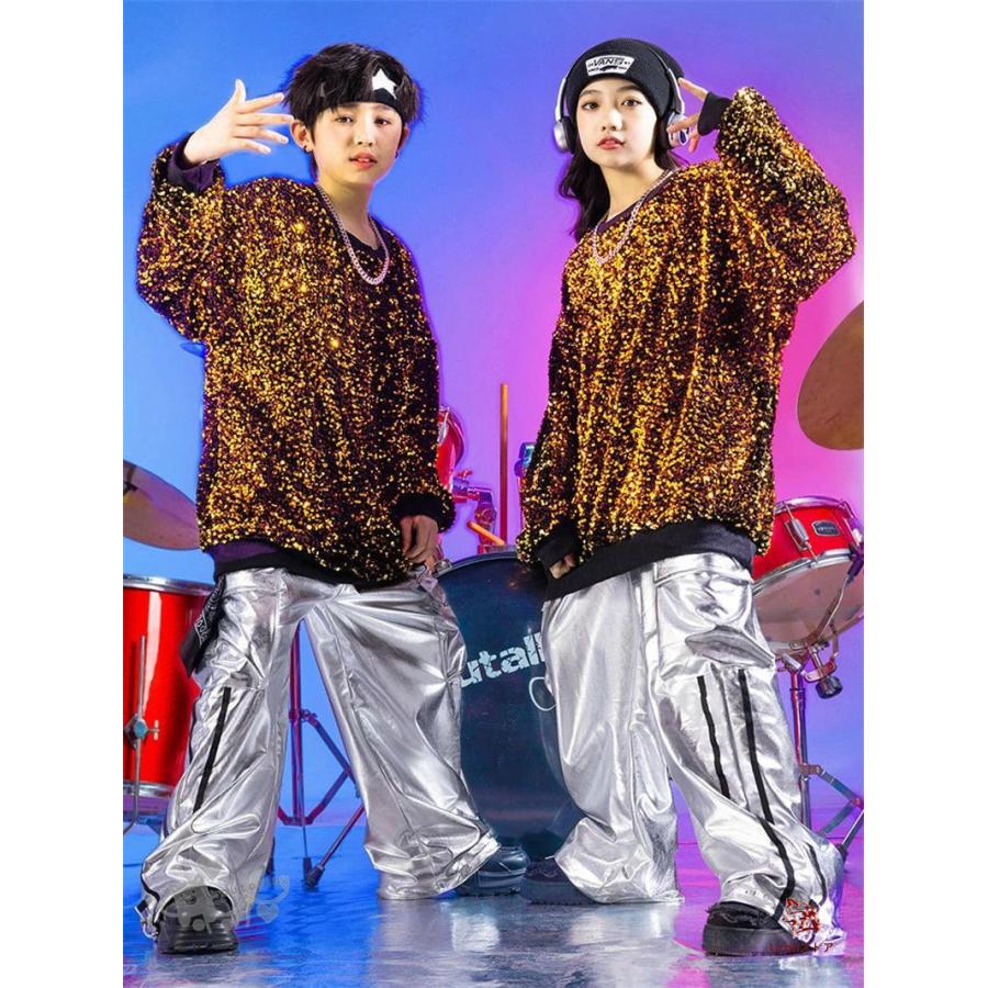 ダンス衣装 ヒップホップ 金 キラキラトップス 豹柄 ヒョウ柄パンツ