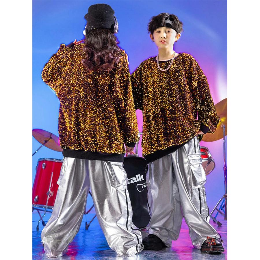 ダンス衣装 ヒップホップ 金 キラキラトップス 豹柄 ヒョウ柄パンツ