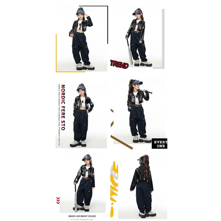 レザー調 キッズダンス衣装 セットアップ ヒップホップ 女の子 男の子