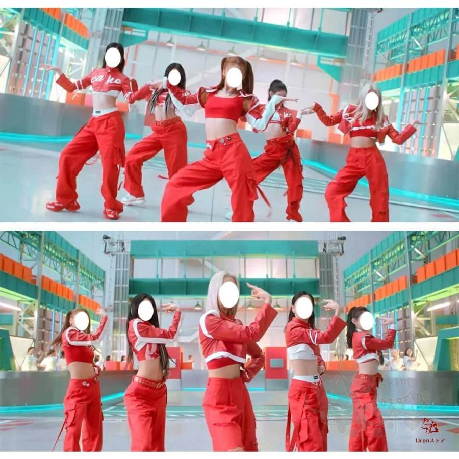 ティーンズ 大人 K-POP 韓国 レッド フェイクレザー カーゴパンツ