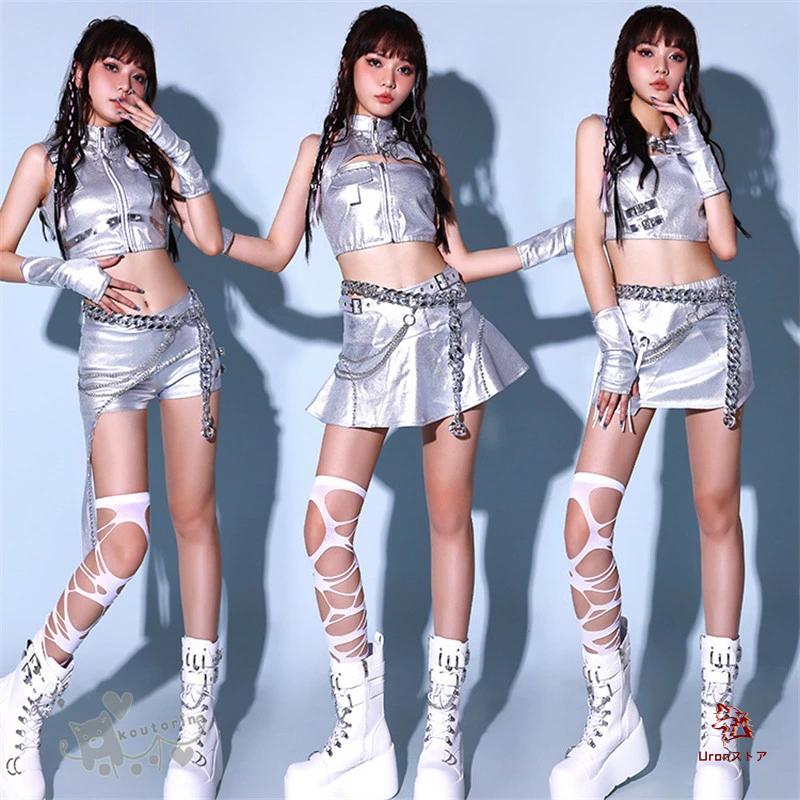 ダンス衣装 セットアップ 大人 レディース シルバートップス スカート